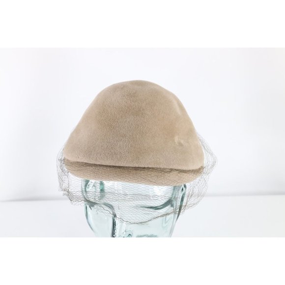 Vintage 50s Tonak Womens Wool Felt Lace Perch Hat Cap Beige main image 7